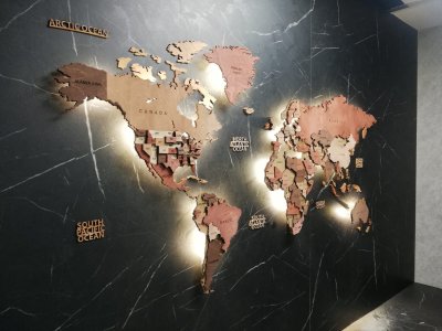 Led Işıklı Dünya Haritası Ahşap